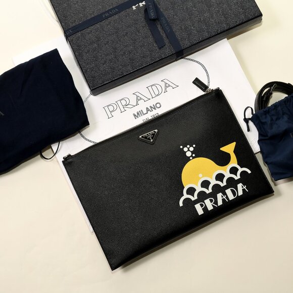 Prada Handbags - Authentic Prada Saffiano Whale Clutch – Model 2VH073